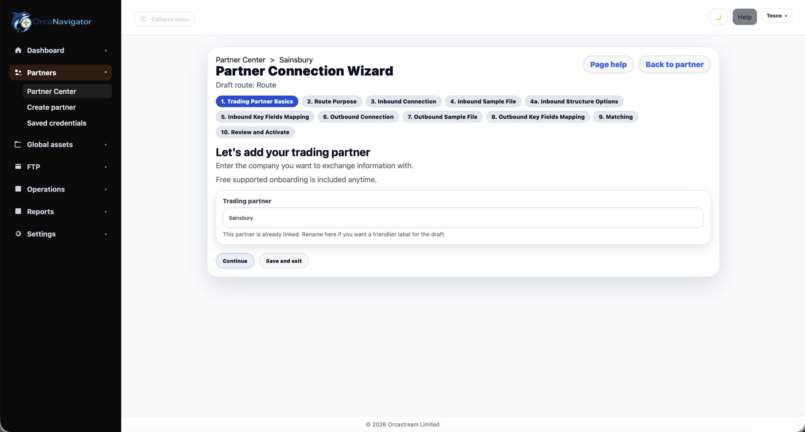 Partner Conenction wizard screenshot