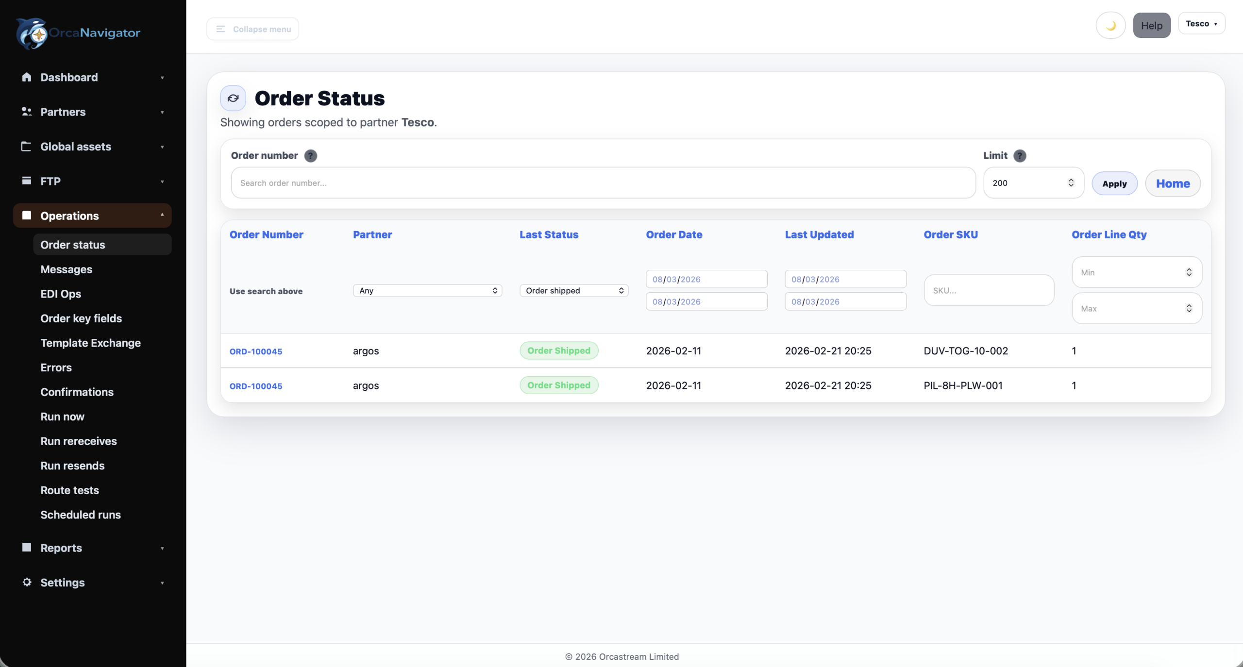 Order overview screenshot